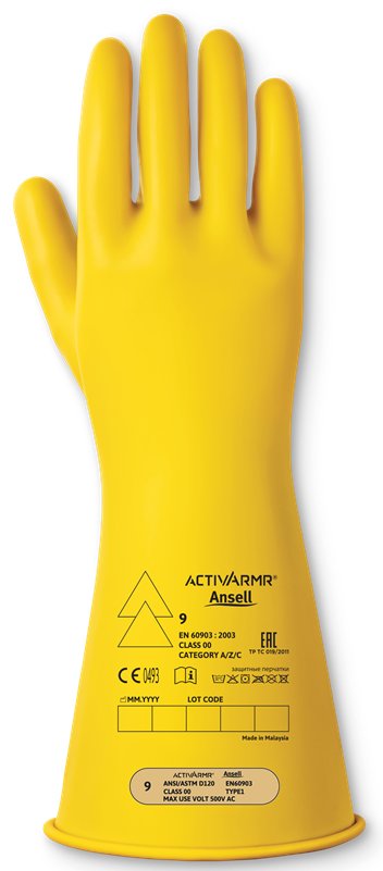 ANSELL LOW VOLTAGE ELECTRICAL INSULATING GLOVES (CLASS 0) 14"