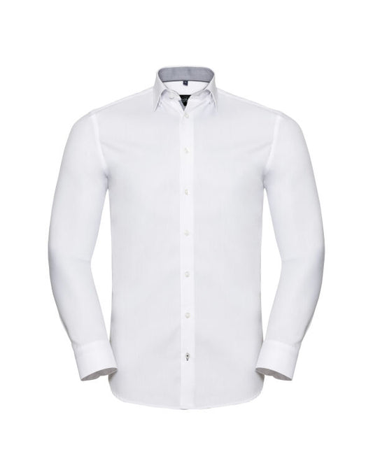 Russell Mens L/S Contrast H'Bone Shirt