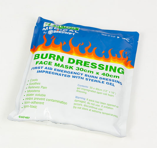 CLICK MEDICAL EMERGENCY FACE MASK BURN GEL DRESSING 30 X 40CM