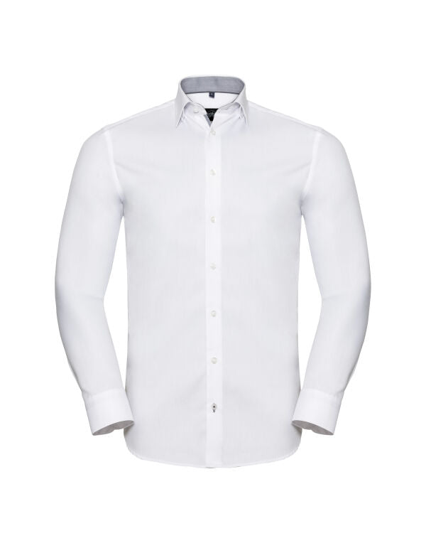 Russell Mens L/S Contrast H'Bone Shirt